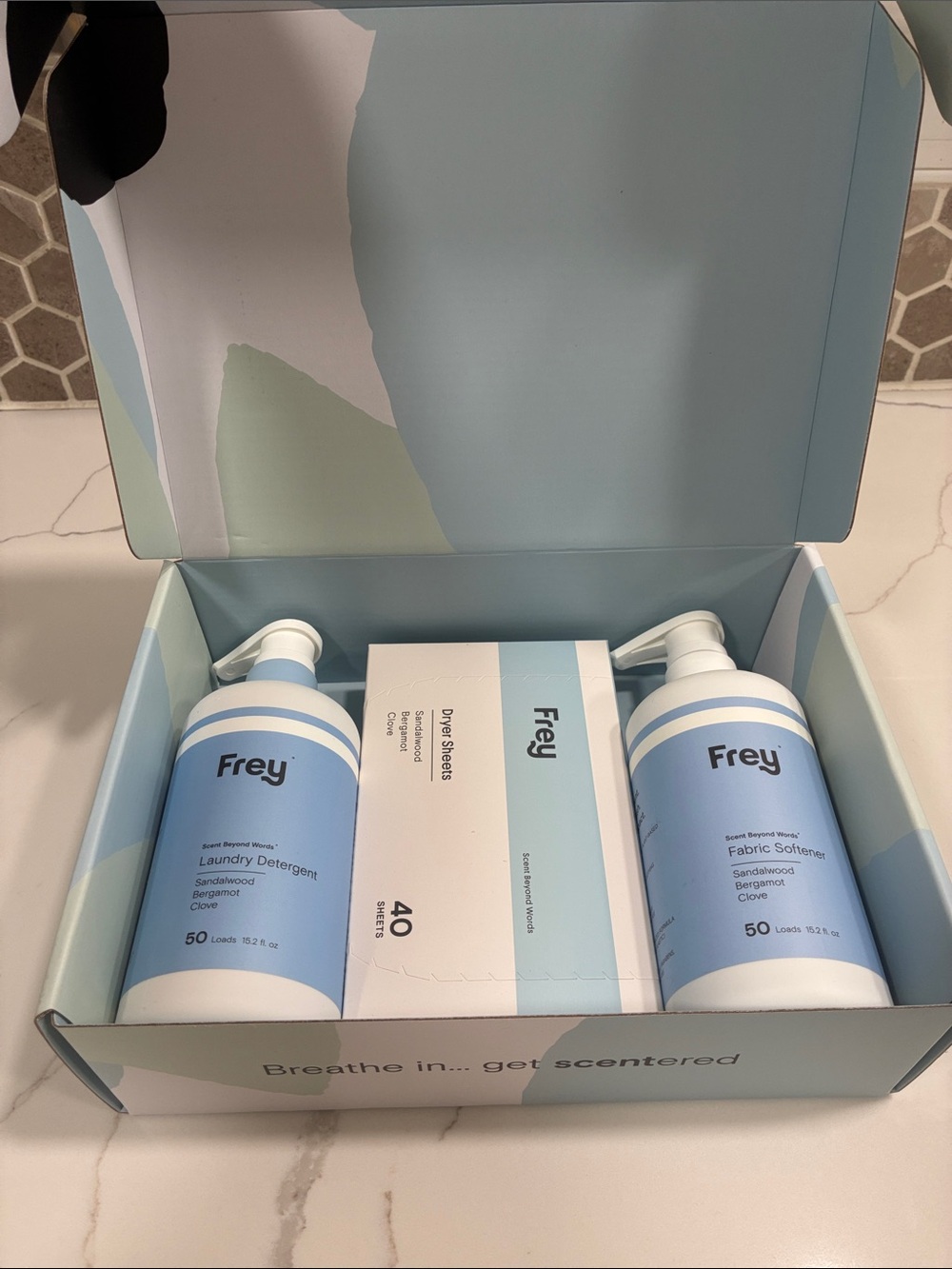 Frey Sandalwood Scented Laundry Detergent & Fabric Softener Set - Light Blue